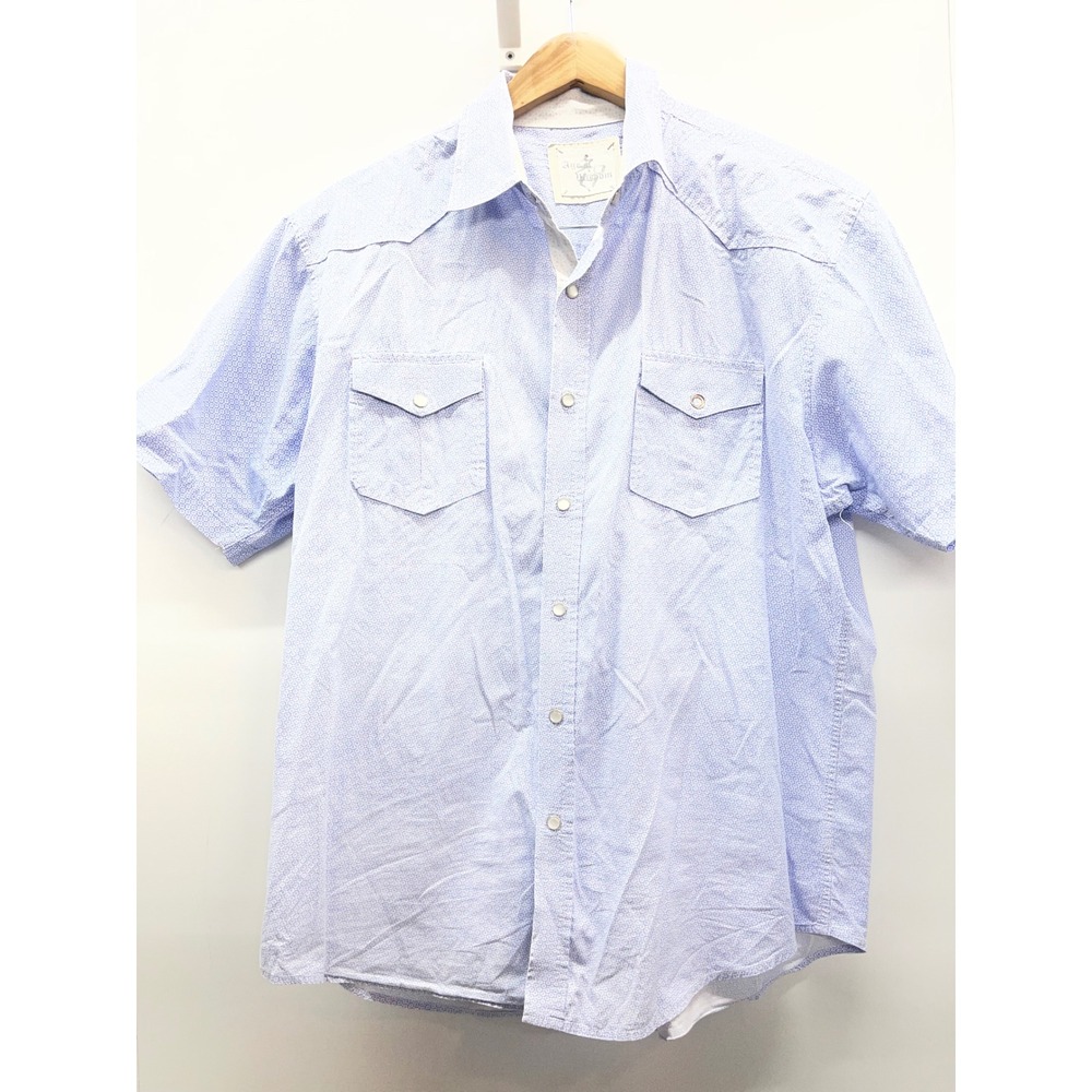 Age of Wisdom Mens XL Short Sleeve Button Down Shirt Blue Geometric Cotton